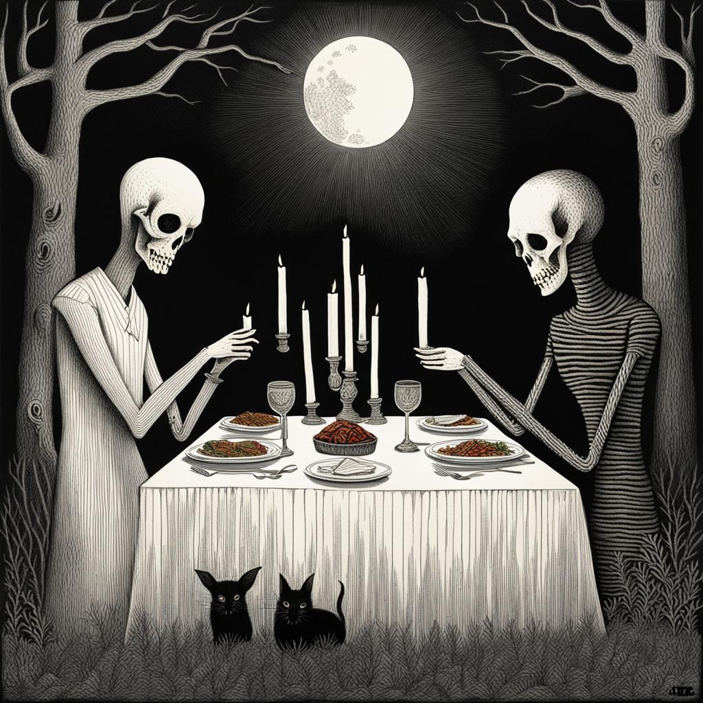 God and Satan Dinner: Edward Gorey Surrealism