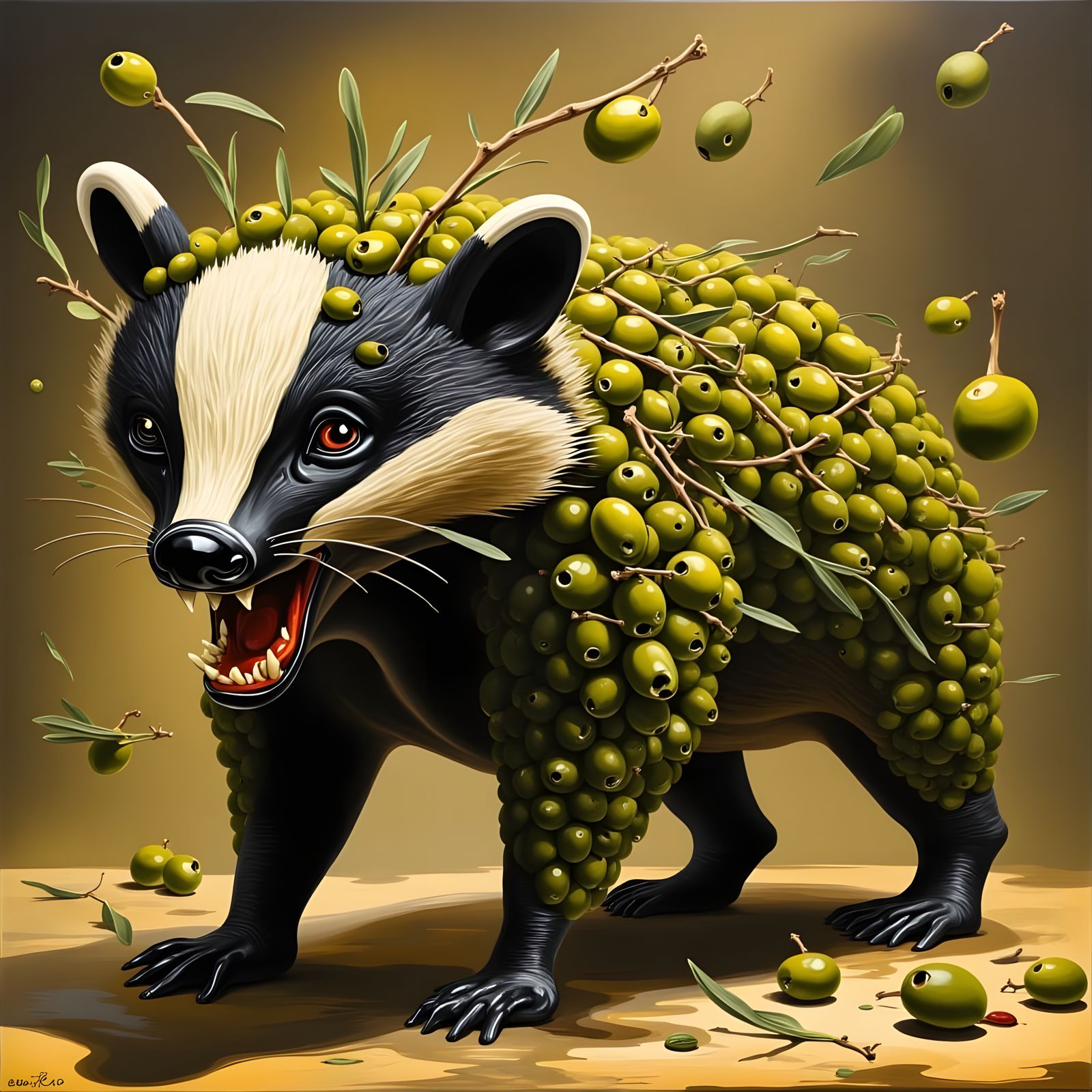 Surreal Olive Badger Reveals Ferocity in Realistic Style