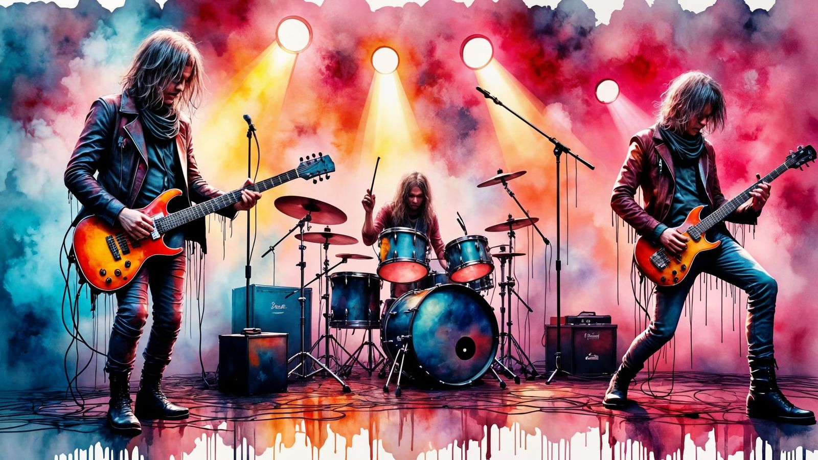 Rock Band Performs on Stage in Vibrant Stained Glass Fashion