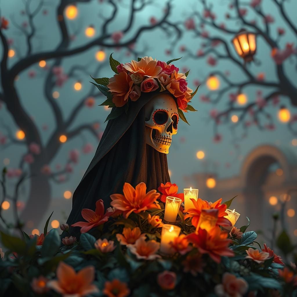 Festive Day of the Dead Scene in Vibrant Colors