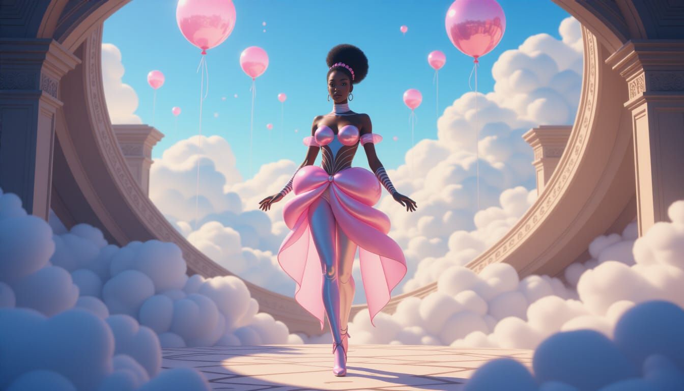 Nyma Floats in Balloon Temple, Digital Art