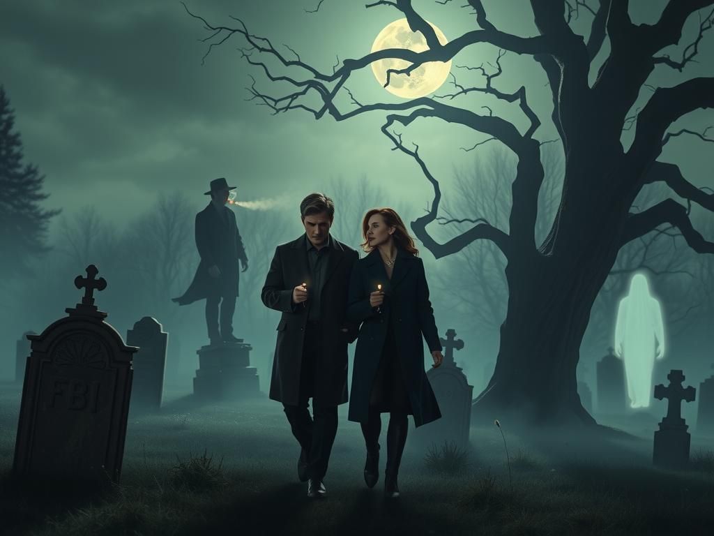 Eerie Cemetery Investigation in Retro Fantasy Style