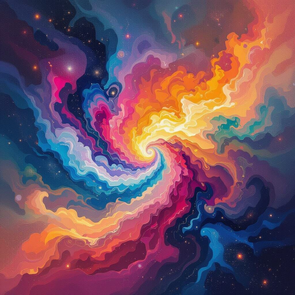 Vibrant Cosmic Nebula in Psychedelic Abstract Art Style