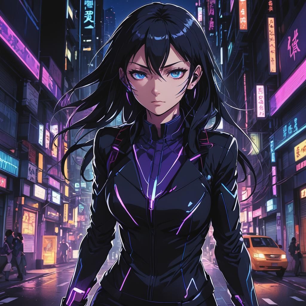 Design a sleek, mysterious anime assassin dressed in a dark,...