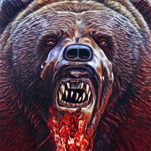 Monstrous Demon Bear in Ominous Oil Painting