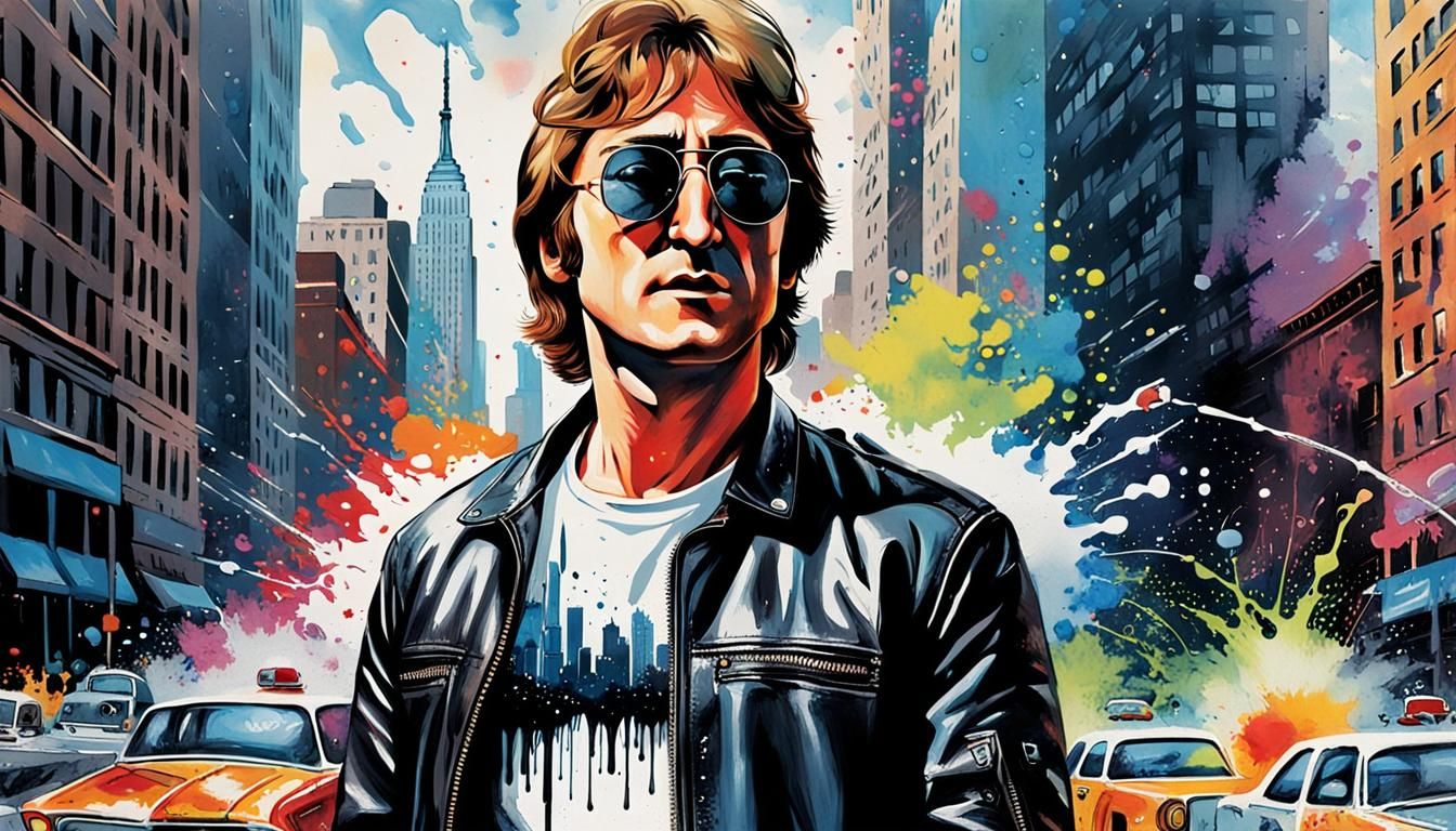 John Lennon Pop Art Portrait in NYC with Paint Drips