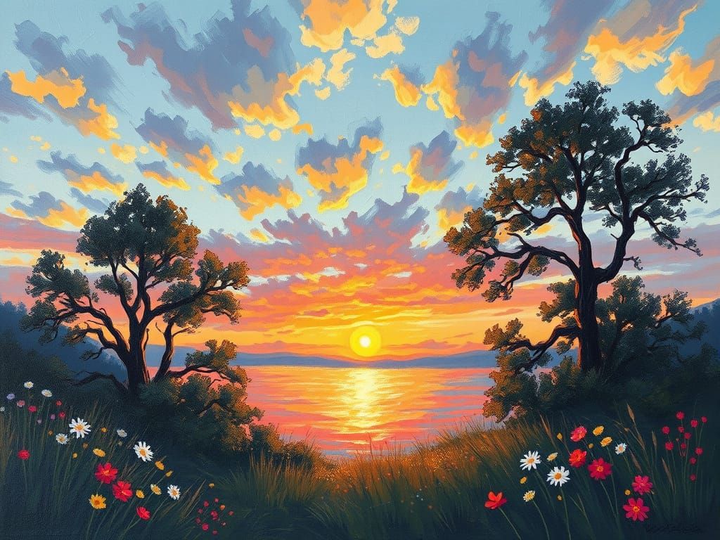 Dreamy Sunset in Neo-Impressionist Style