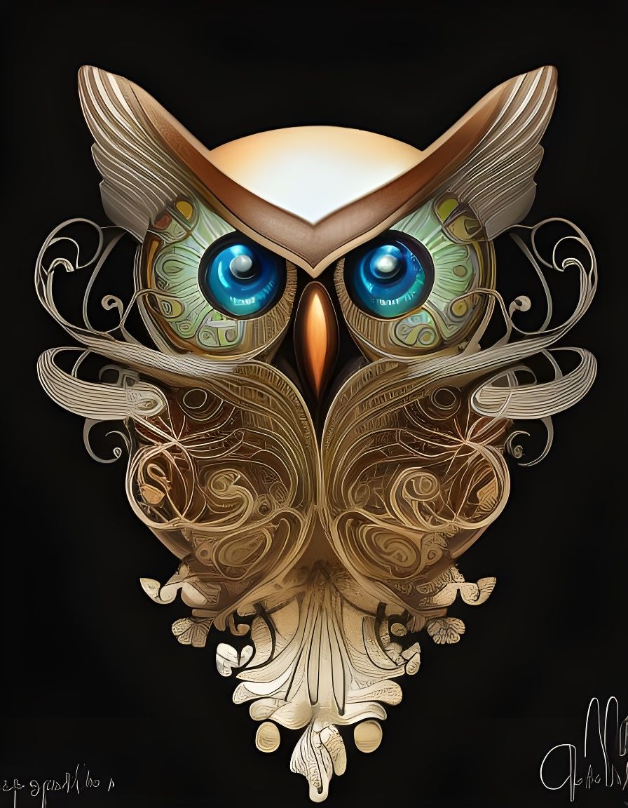 Steampunk Christmas Owl in Art Nouveau Style