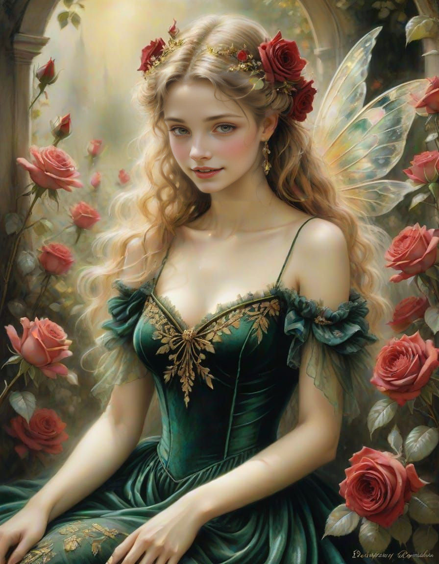 Playful Fairy in a Romantic Garden
