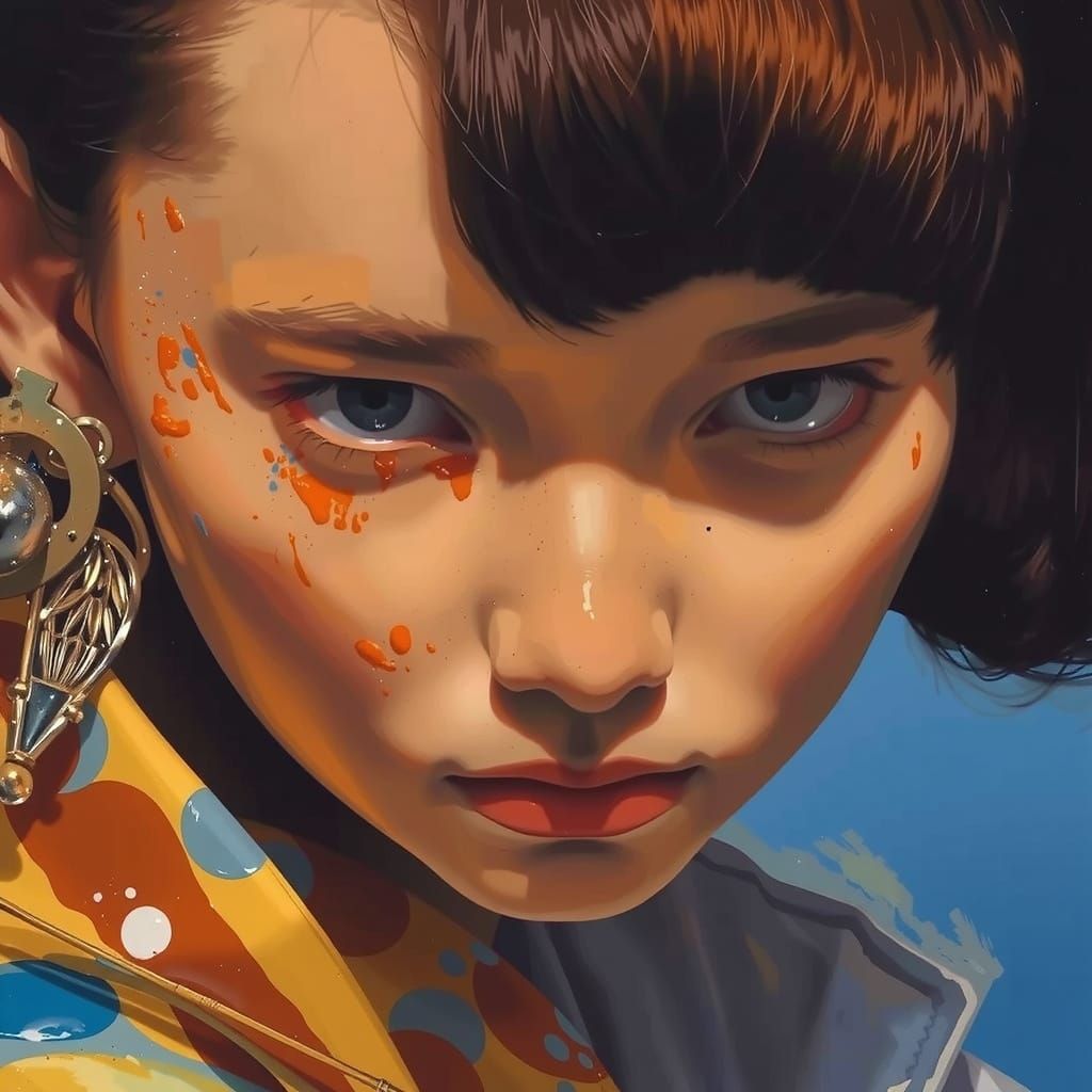 Abstract Portrait of Young Woman in Oil Paint Style