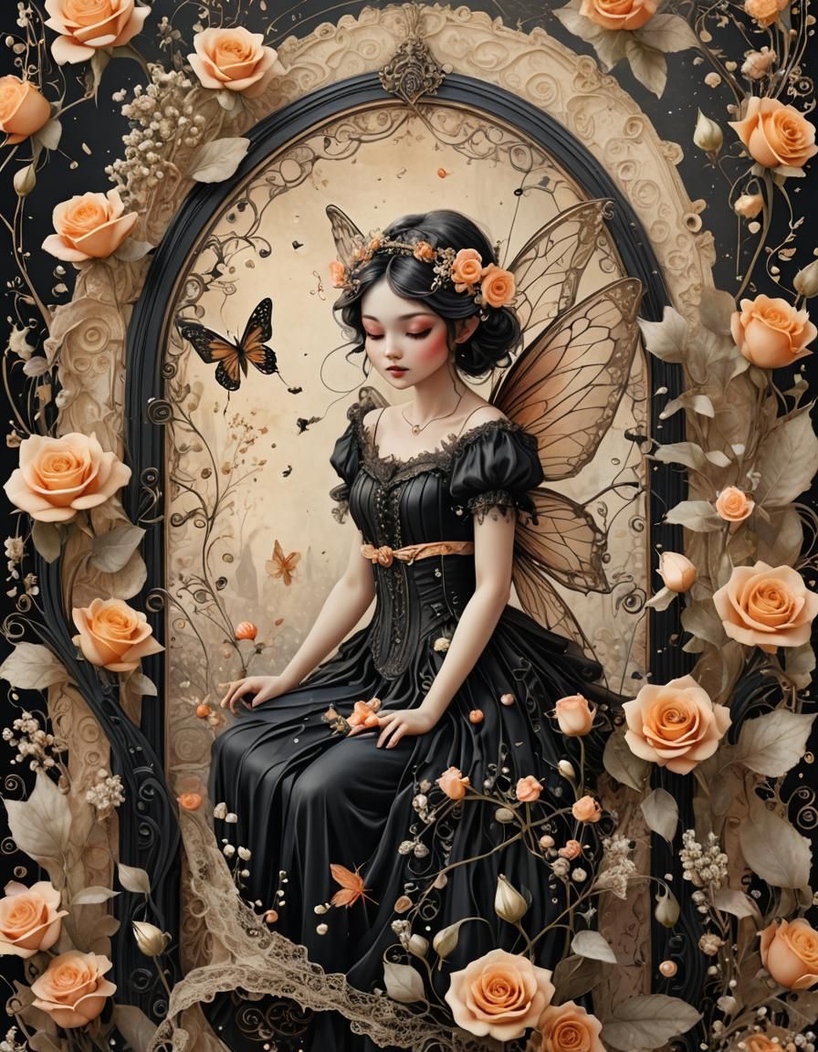 Vintage Fairy with Flowers and Music Paper