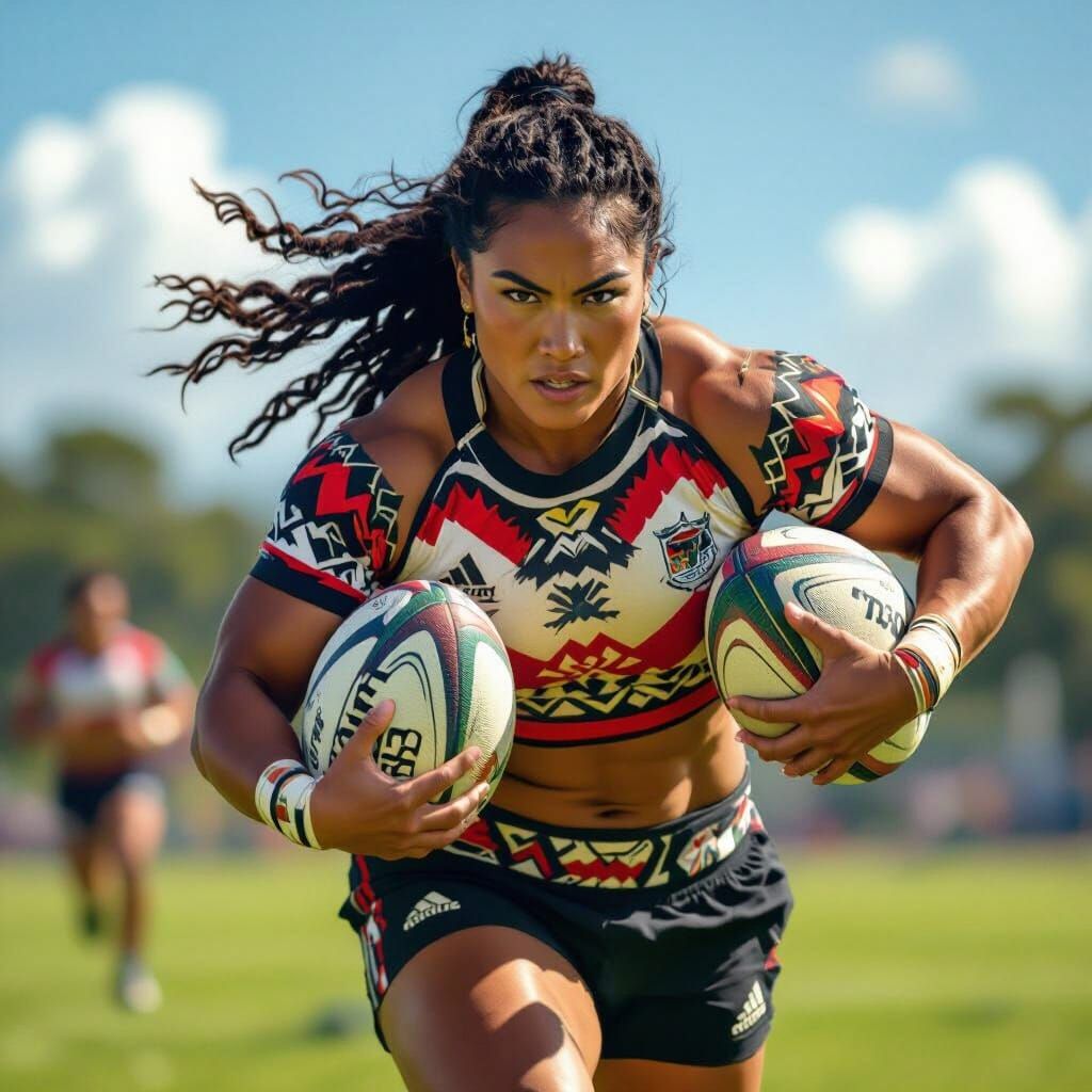 Samoan Woman Plays Rugby with Fierce Determination