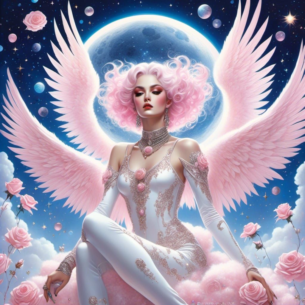 Angel with Space Buns in Goth Maximalist Style