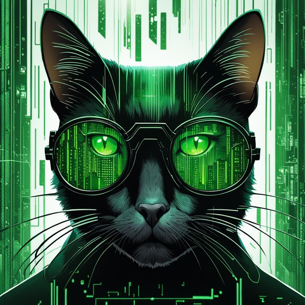 Tuxedo Cat as Neo in the Matrix, Digital Art