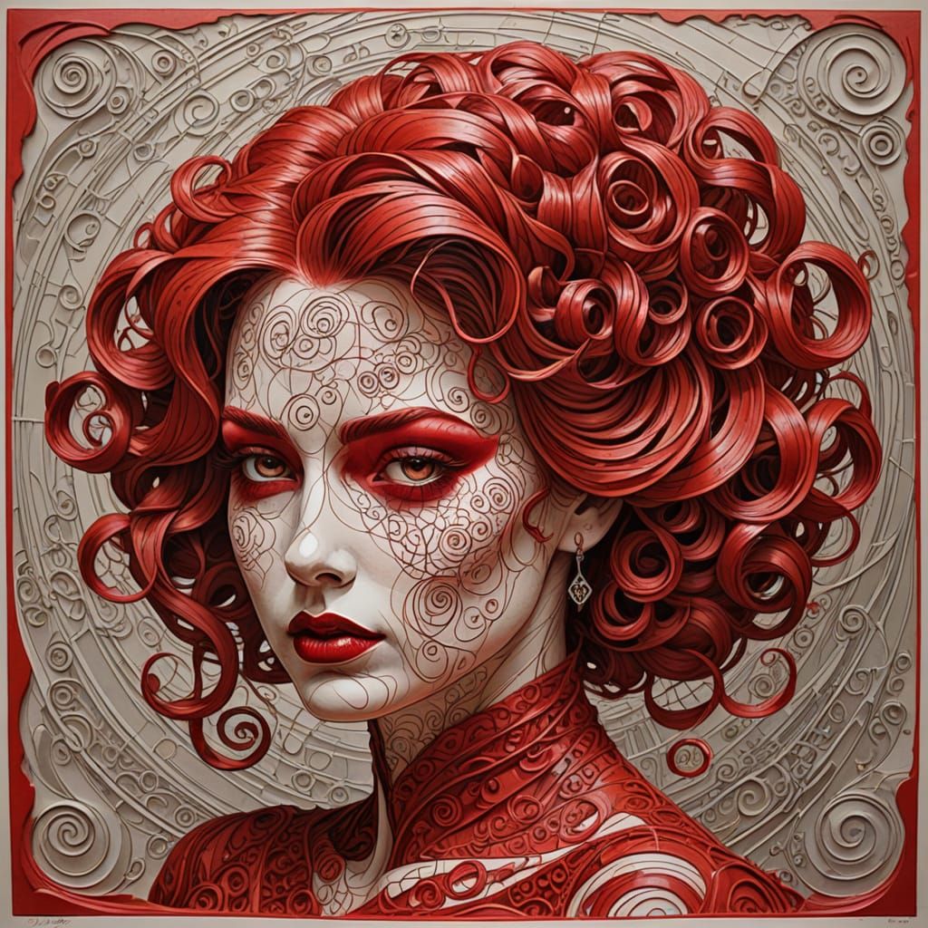 Abstract Etched Sketch of a Face in Red Tones