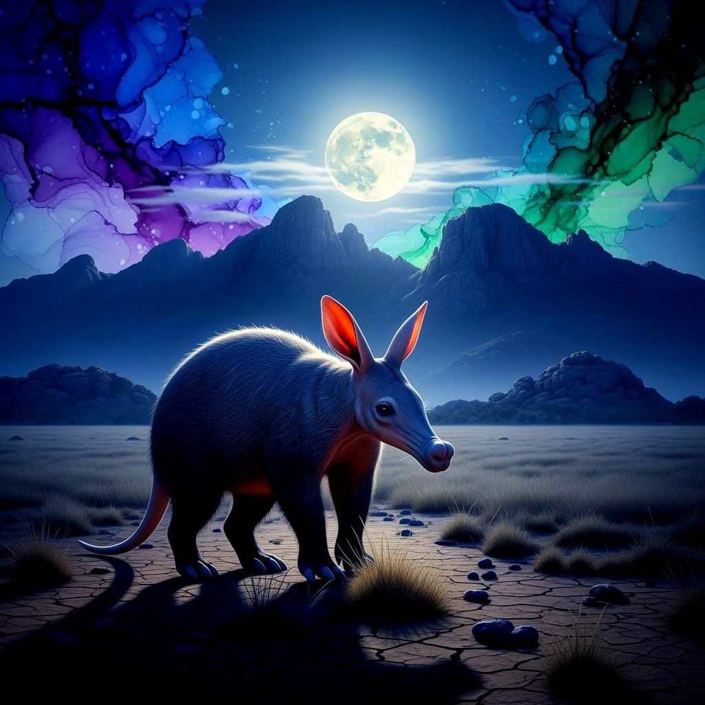 Detailed 3D Aardvark in Moonlit Landscape