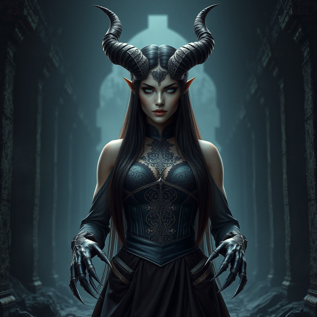 Demonic Woman in Ruined Temple