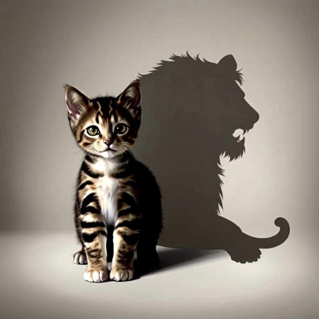 Brave Kitten Casts Ferocious Lion Shadow