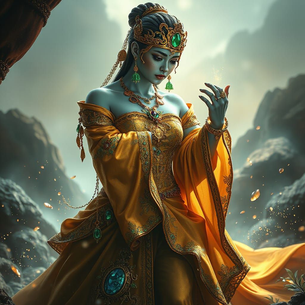 The Genie's Golden Dream: A Regal Fantasy Portrait