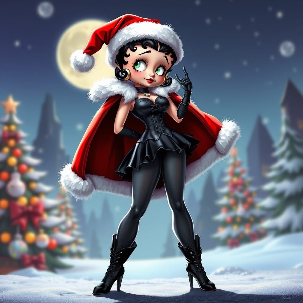 Gothic Betty Boop Wears Vibrant Christmas Outfit in Comic Bo...