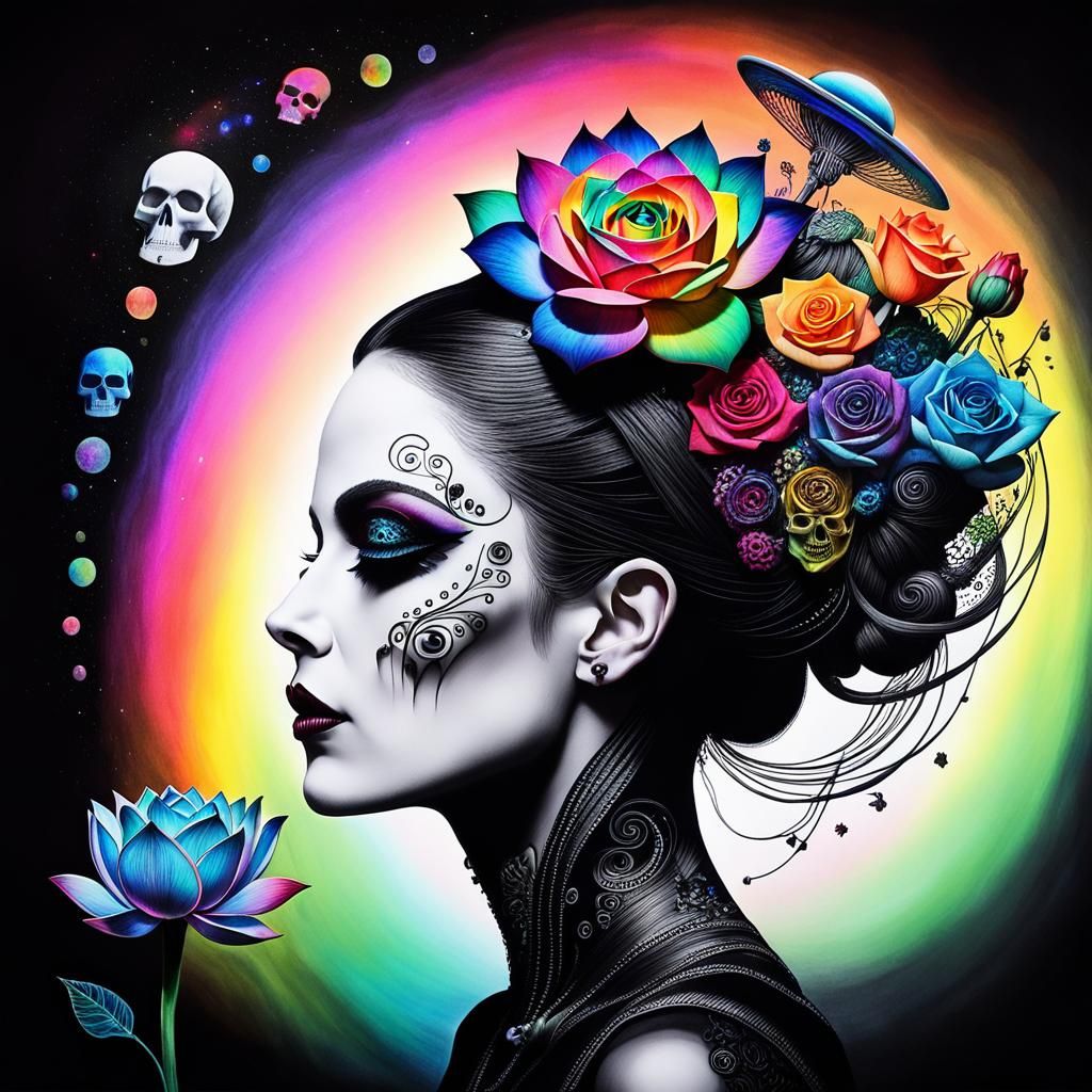 Gothic Woman in Surreal Child's Crayon Drawing