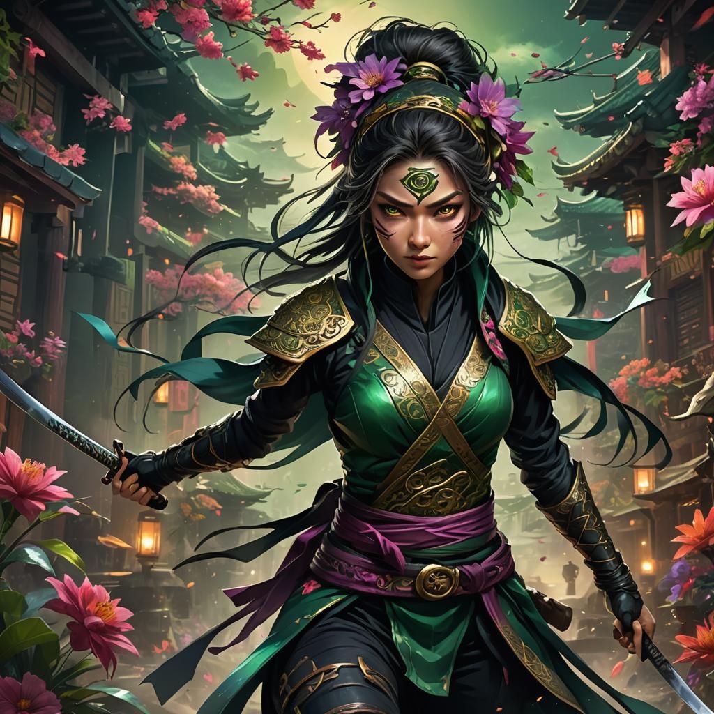 Ninja Woman Concept Art in Matte Painting Style