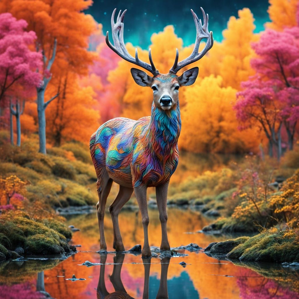 Ethereal Deer in Dreamscape: Abstract Digital Art