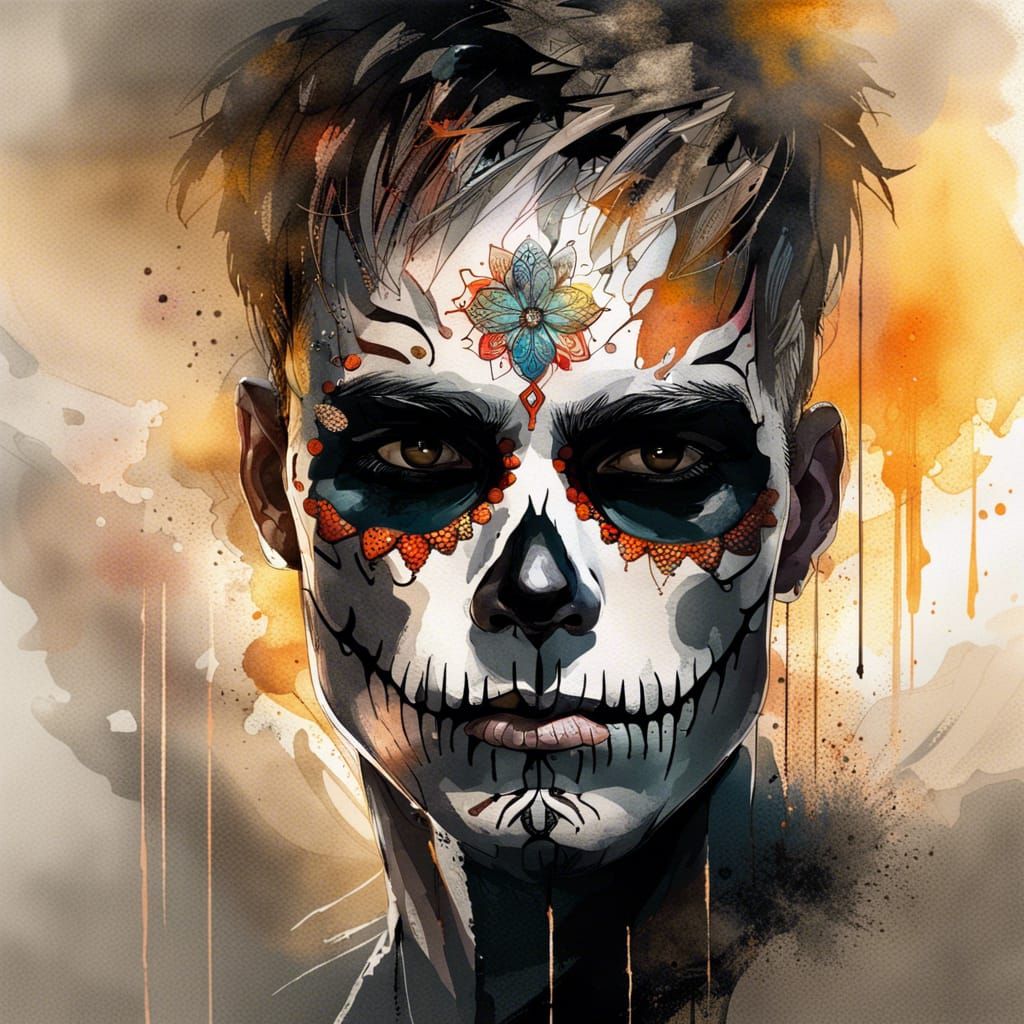 Day of the Dead Face Paint in Watercolor Style
