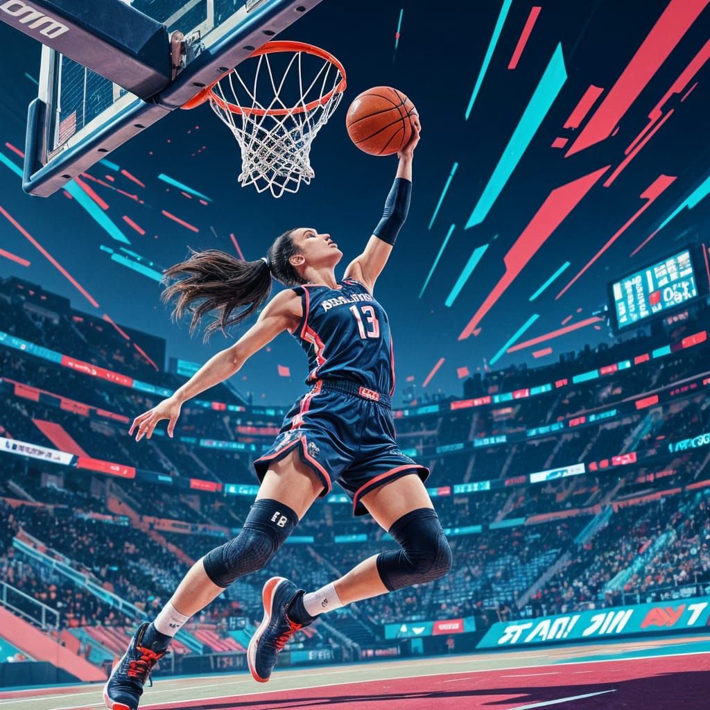 Cyberpunk Basketball Player Dunking in Neon Style