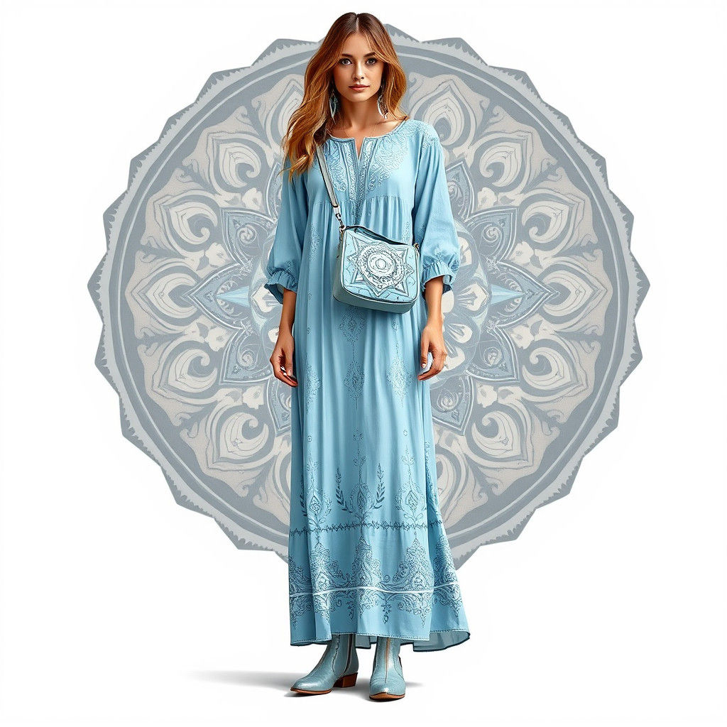 Bohemian Woman in Cosmic Mandala Landscape