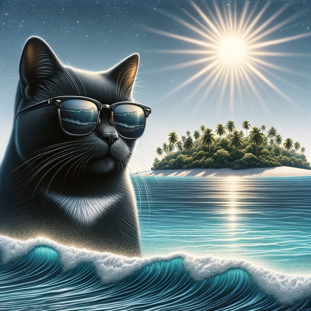 Cool Cat on Tropical Island Matte Painting