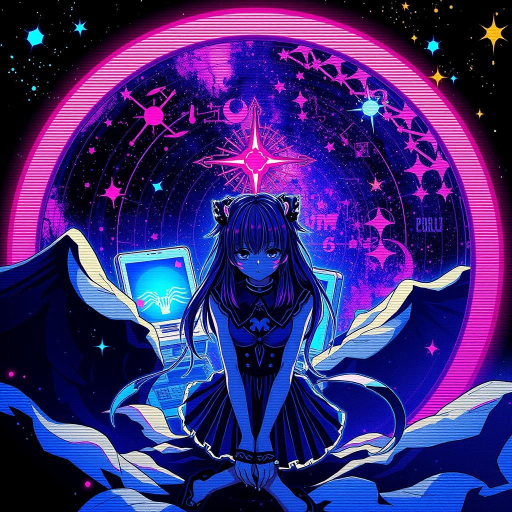 Cute Anime Girl in Indigorcore Glitch Art