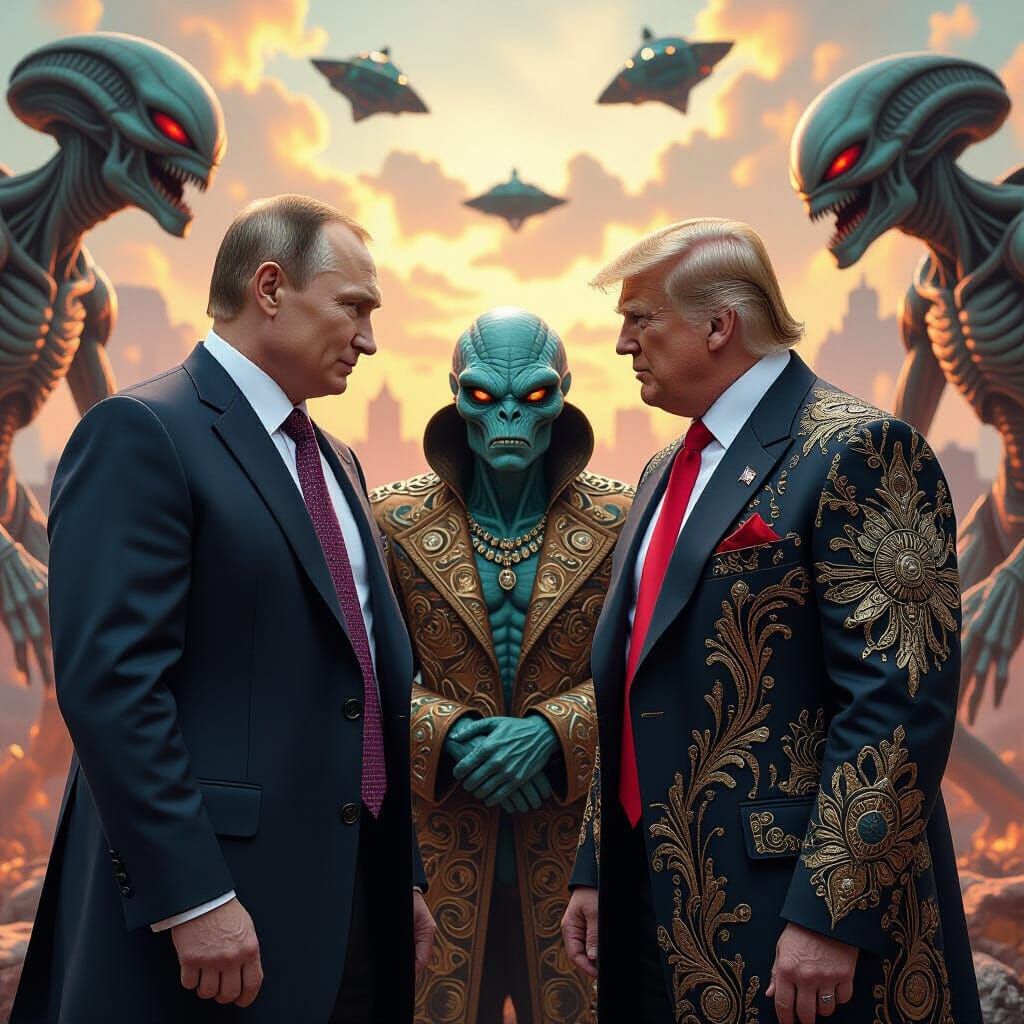 Epic Battle: Putin, Trump, Vučić vs. Aliens in Splash Art