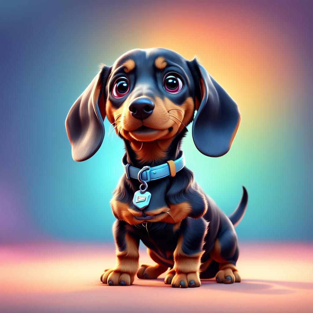 Cute Dachshund Puppy in Cartoon 3D Style