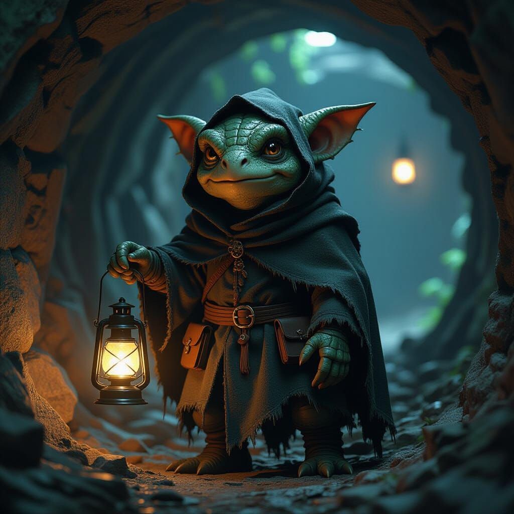 Cinematic Goblin in Dimly Lit Tunnels