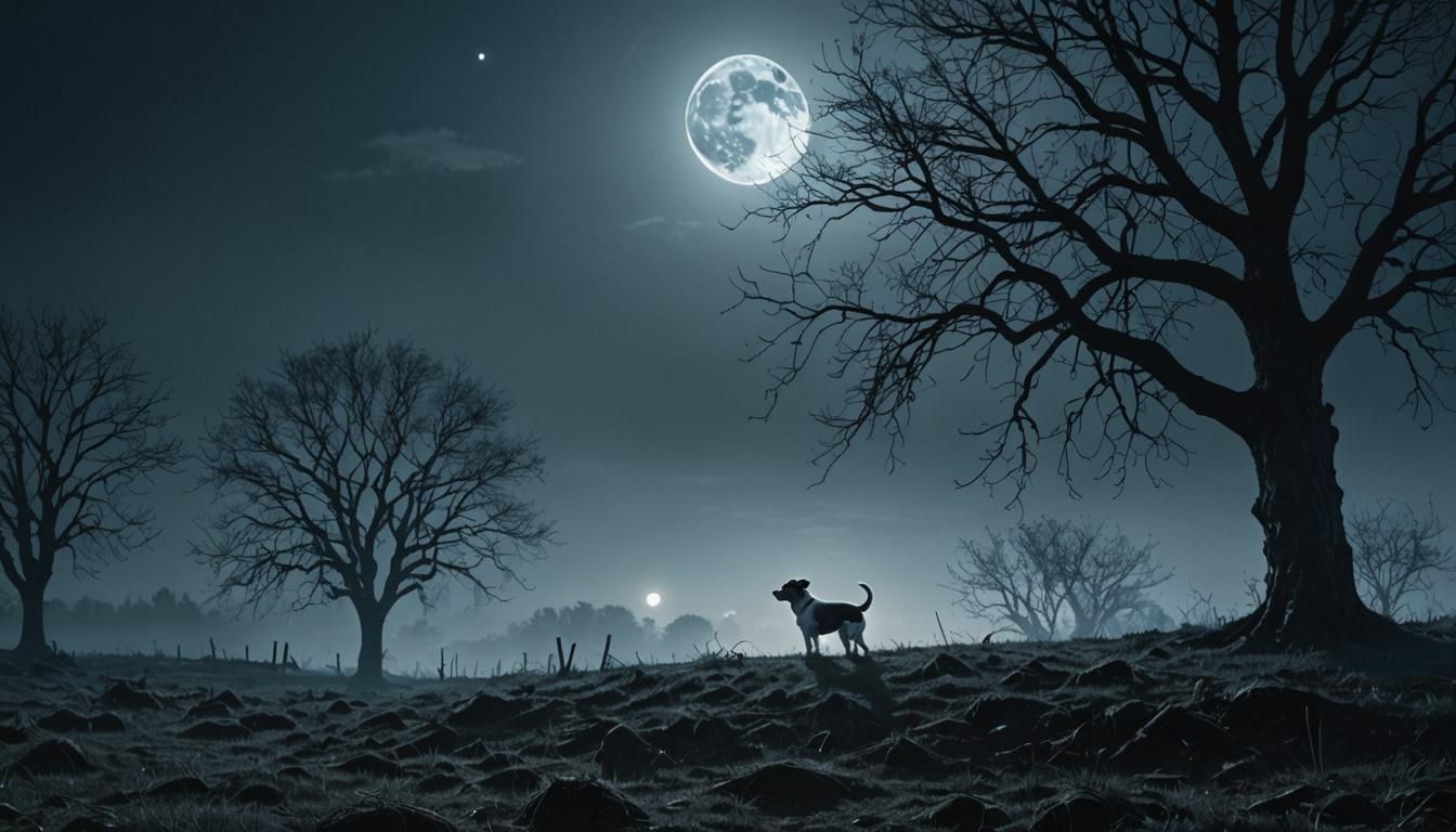 Jack Russell Gazing at Moon in Dark Fantasy Style