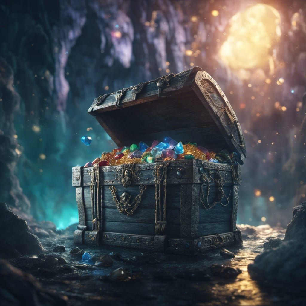 Pirate Treasure Hoard in Moonlit Cave