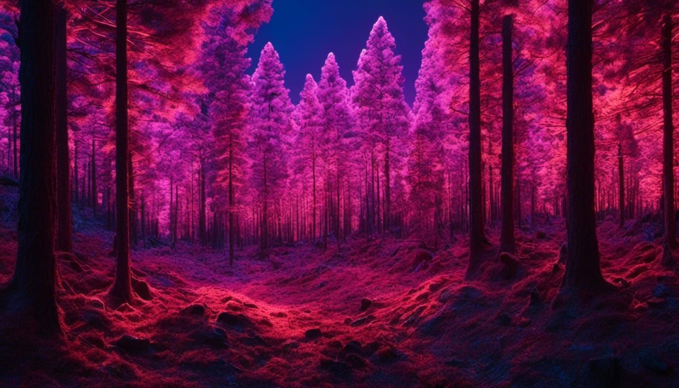 Synthwave Pine Forest Landscape with Moody Lighting