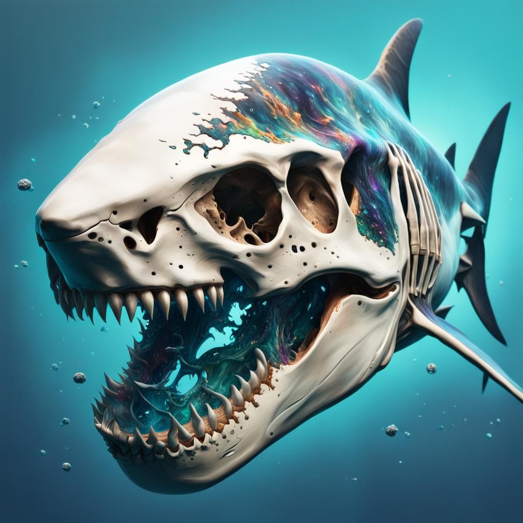 Shark Skull Hybrid Swimming Through a Galaxy