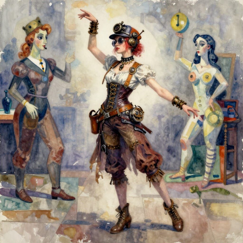 Steampunk Dancer in Watercolour Surrealism
