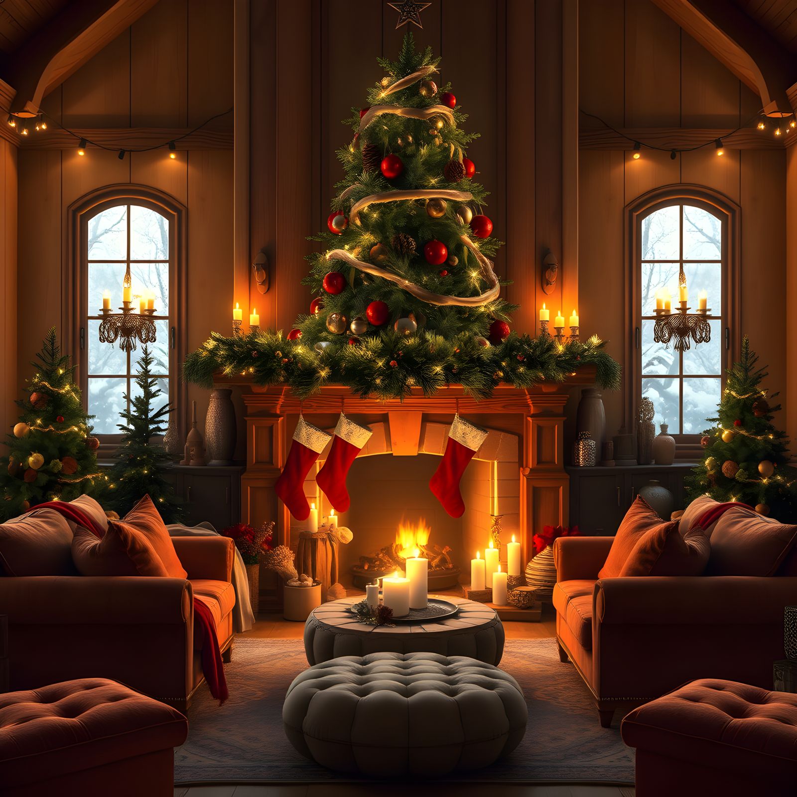 Festive Christmas Living Room with Fireplace Mantel