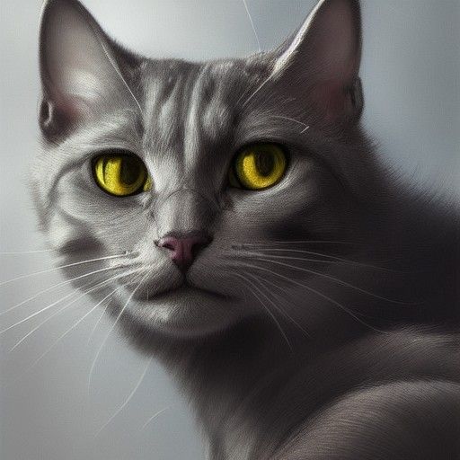 Detailed Portrait of a Gray Cat with Hazel Eyes