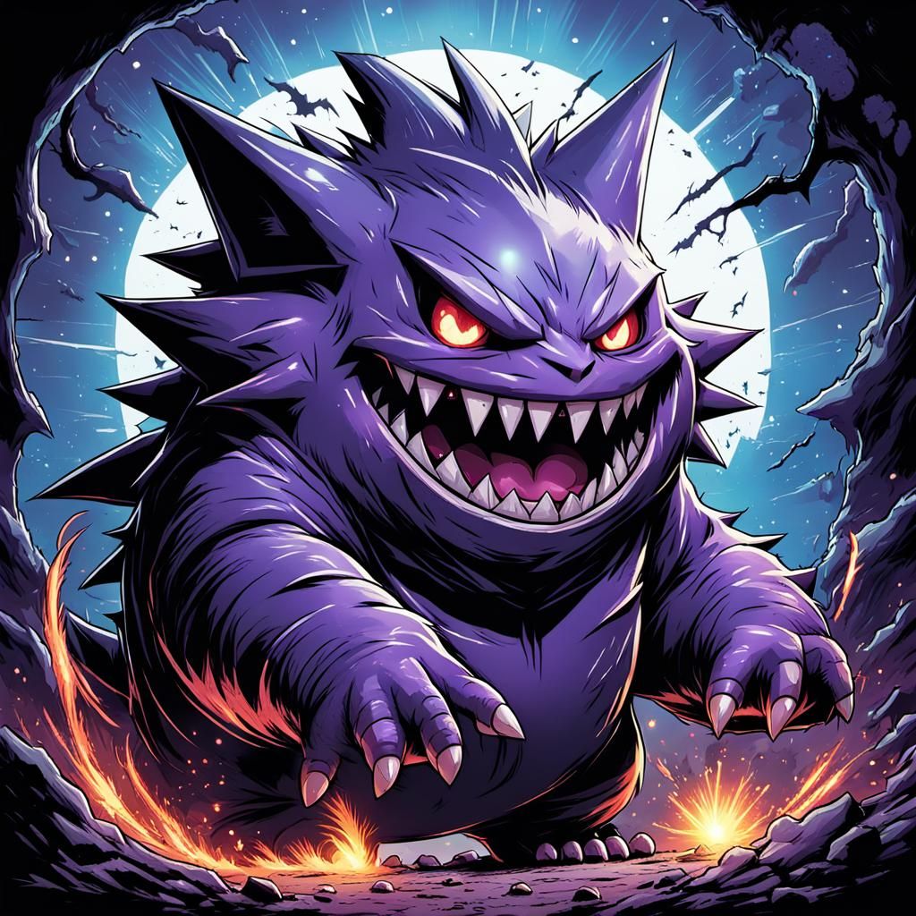 Gengar in Digimon Style Comic Art