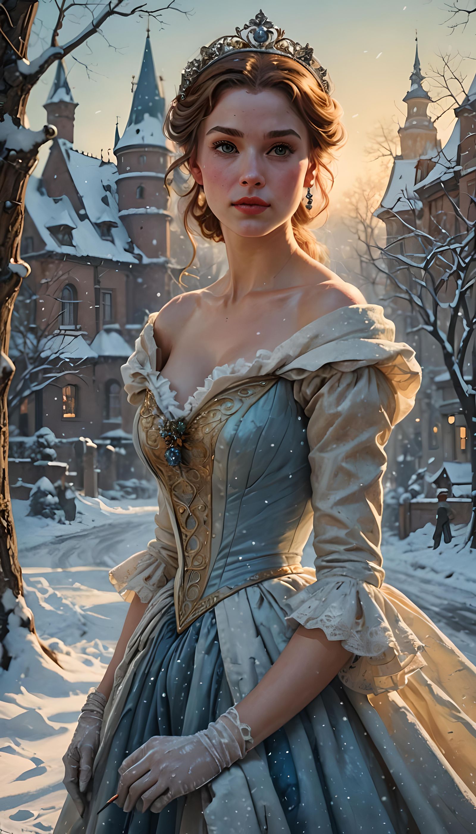 Cinderella Portrait in Snow, Digital Illustration