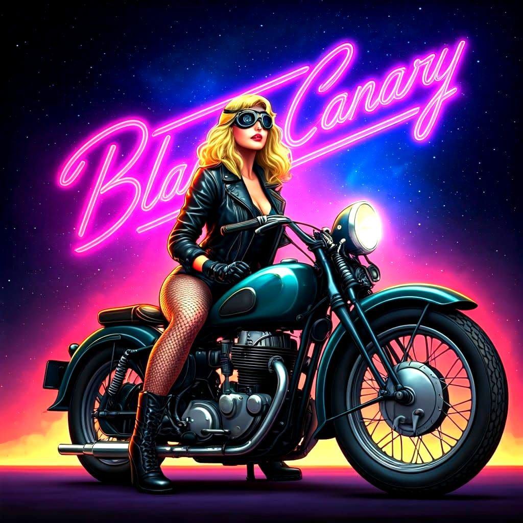 Black Canary Superhero on Motorcycle in Pulp Style
