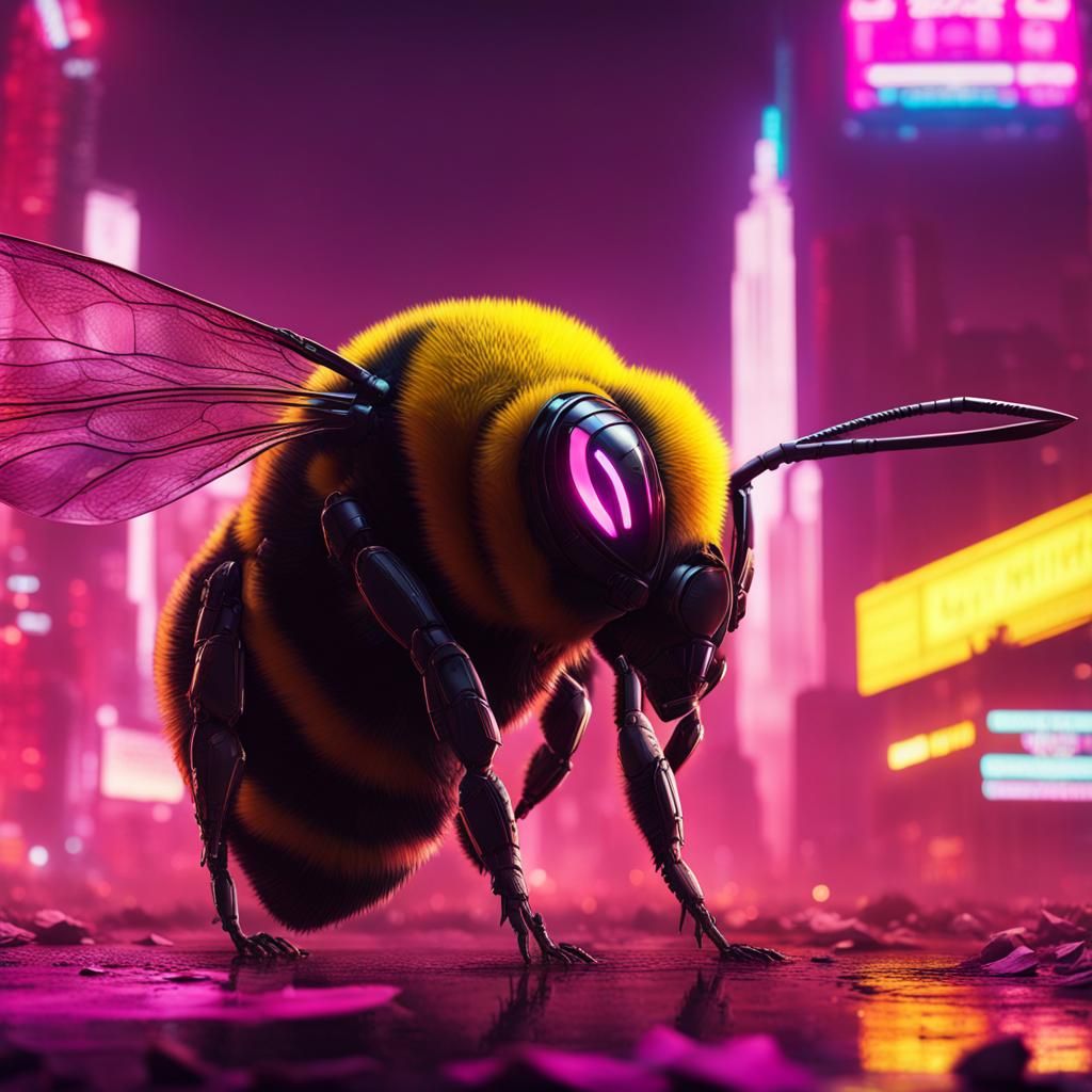 Cyborg Bee Watches Neon Cityscape