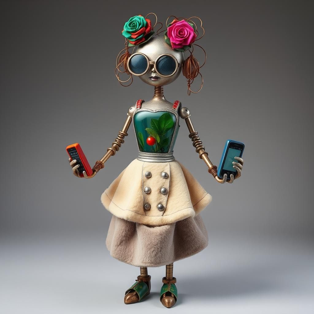 A humanoid maid sculpture assembled from up-cycled household...