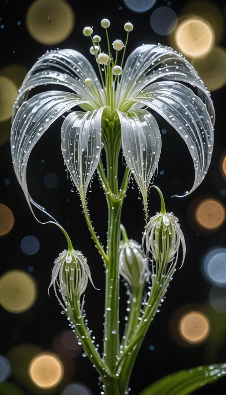 Iridescent Glass Batflower Against Galaxy Backdrop