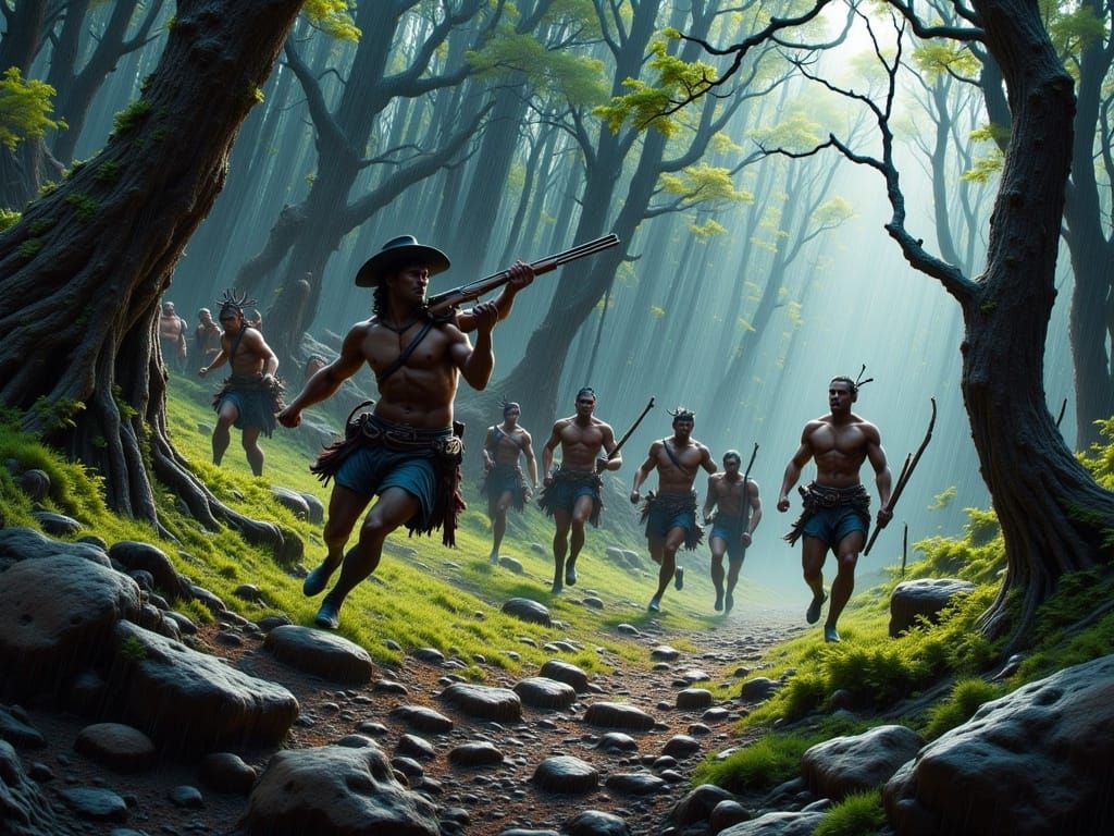 American Pawnee Indians on a hunt in 1745 America