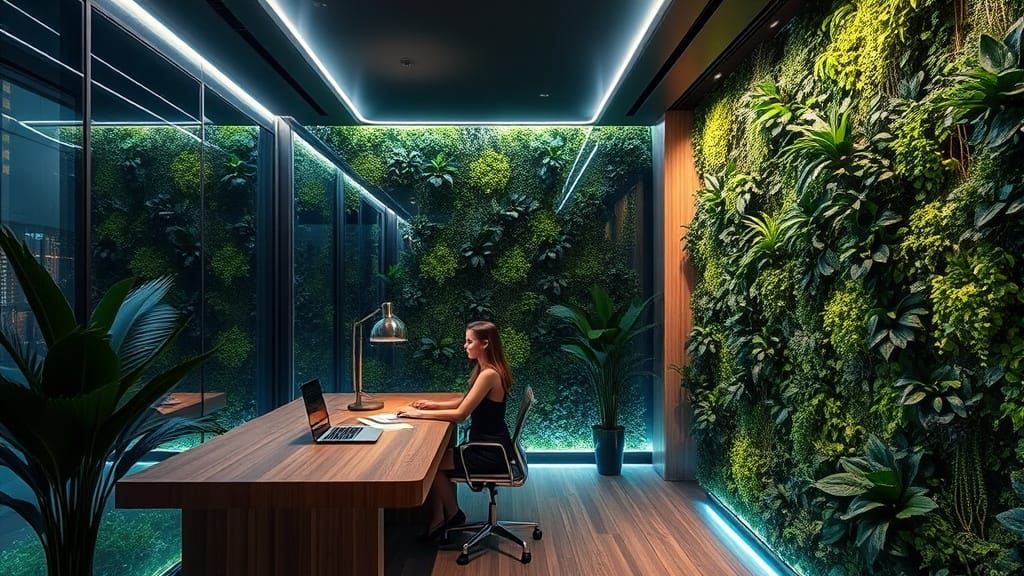 Lush Interior with Living Wall in Futuristic Style